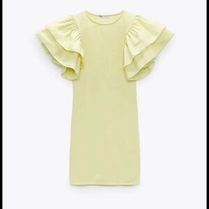 Zara Light Yellow Dress with Ruffled Sleeves